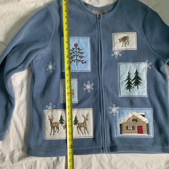 Embroidered Zippered Fleece Christmas Cardigan - Picture 4 of 8